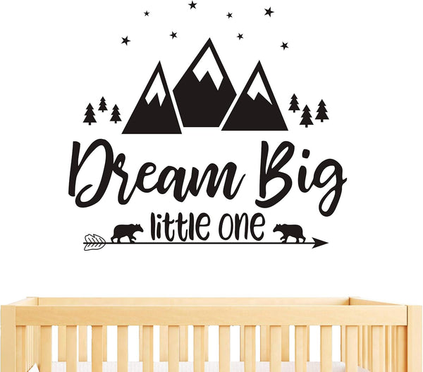 Dream Big Little One Quote Wall Decals for Nursery, Woodland Vinyl Stickers for Children Baby Kids Bedroom Y07
