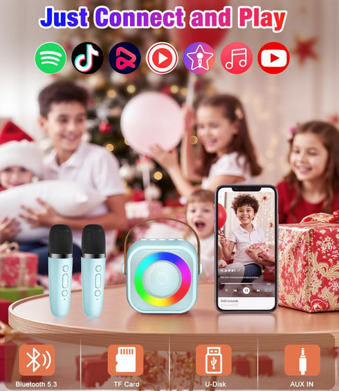 Pxzvd 2 Mini Karaoke Machine, Portable Bluetooth Speaker with Wireless Microphones for Kids & Adults, Karaoke