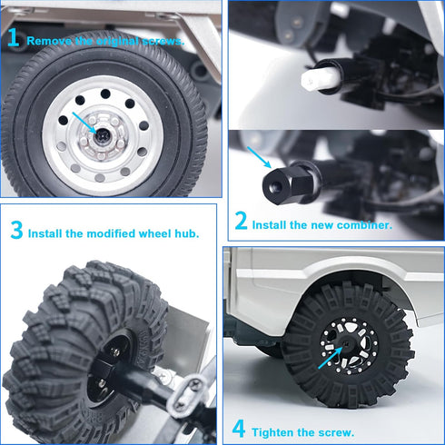 4 PCS 5mm to 7mm Wheel Hex Adapters (+10mm) for 1/10 WPL D12 RC Truck Car, Black