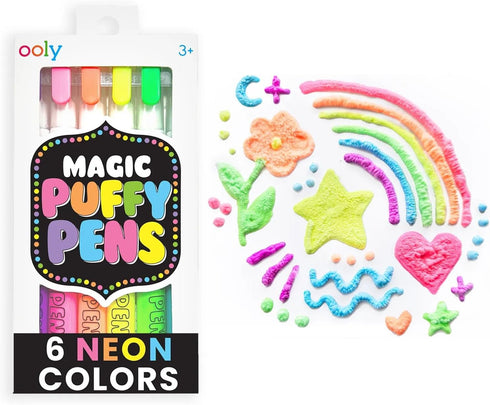 Ooly Magic Puffy Pens, Set of 6 Neon Colors with 3D Ink for Kids, Fun Art Supplies for Drawing