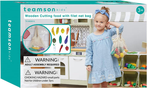 21 Set Teamson Kids Little Chef Frankfurt Piece Wooden Pull-Apart Produce Food with Fruits and Vegetables Plus Mesh