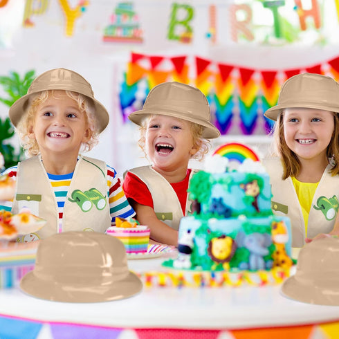 Haysandy 36 Pcs Explorer Costume Set with Plastic Hats, Jungle Party Vest, Safari Tote Bag for Kids Outdoor Activity