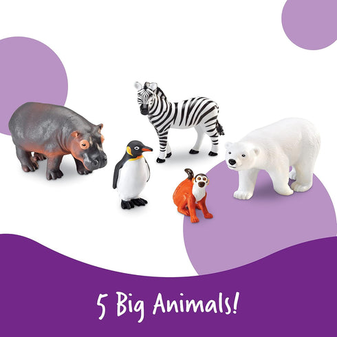 Jumbo Zoo Animals I Monkey, Penguin, Zebra, Polar Bear, Hippo, 5 Animals, Ages 2+ by Learning Resources