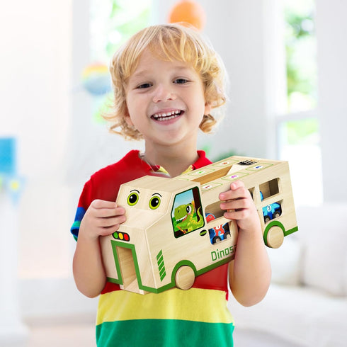 10 Set 2-5 GJZZ Wooden Dinosaur Truck & Magnetic Wooden Dinosaur Train | Montessori STEM Toys for Kids Years | Toddler