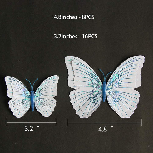 Somotersea 24Pcs 3D Butterfly Wall Decor, Removable Butterfly Decoration for Girls Room, Birthday Party Stickers, Blue