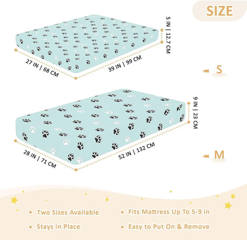 miaozhen 1 Pack 52x28 Cotton Crib Sheets for Baby Boys Girls Ultra Soft Animal Cat Paw Black White Cyan Toddler