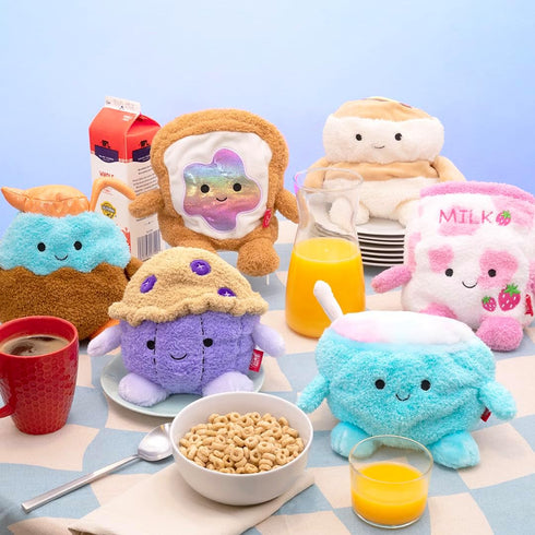 4.5-inch BreakfastBumz Plush 5-Pack - Collectible Stuffed Toys: Blueberry Muffin, Coffee, Toast, Cereal, Strawberry