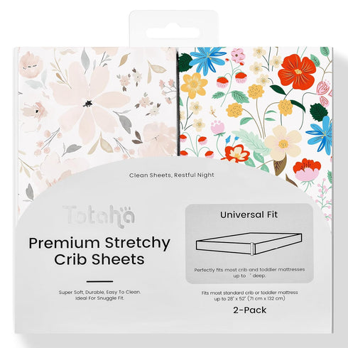 TotAha Floral Crib Sheets 2-Pack, Hypoallergenic, Silky Comfort, Buttery Soft, Calming Effect,