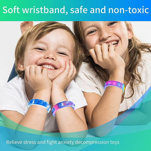 100Pcs Pack,Fidget SUNPROUND Pop Bracelet, Party Favors for Kid, Pop Wrist Strap Fidget Toys Toys for Girils Boys, as