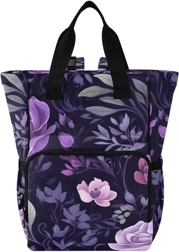SPRIPORT Leaves Purple Florals Beautiful Diaper Bag Backpack for Baby Boys Girls Multifunction