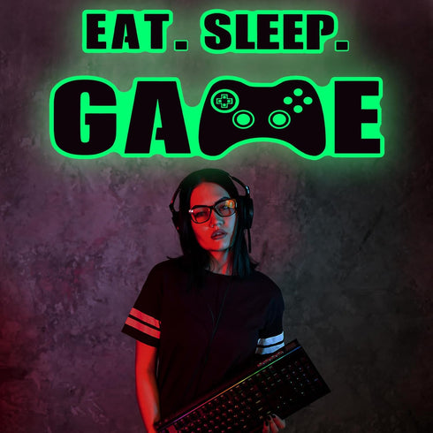 Eat Sleep Game Wall Decal for Boys Room, Video Game Decor with Gaming Controller Stickers, Classic Style