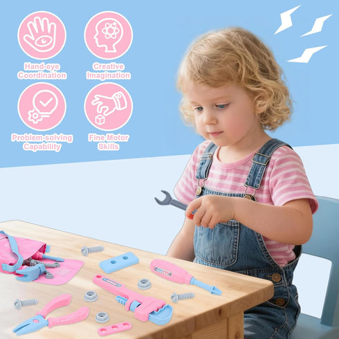 Magic4U Set Set 3-6 Kids Tool with Tool Bag & Tape Measure, Toddler Tool Pretend Play Construction Toys,Ideal Birthday