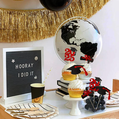 Red Glitter Graduation Cupcake Topper Class of 2025, Food/Appetizer Picks for Graduation Party (24pcs)
