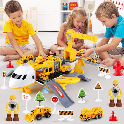 25 Pack Set 6 11 3 4 5 6 Transport Construction Airplane Toy Play Vehicles for Kids Gifts, with Construction Die-cast