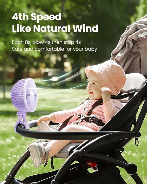 4 360 Gaiatop Oscillating Baby Stroller Fan with LED Night Light, Speeds Cooling Rechargeable Rotate Clip On, Battery