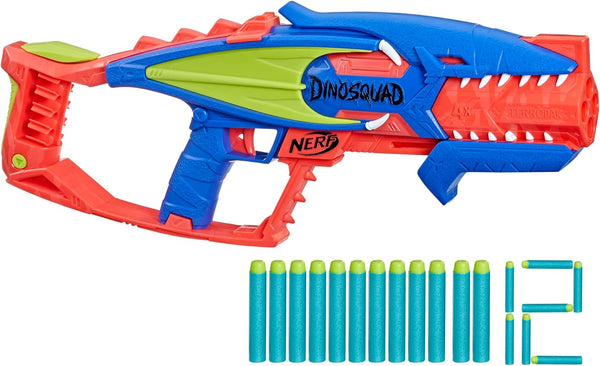 NERF DinoSquad Terrodak, 4 Blasting Foam Blasters, 12 Elite Dart Dinosaur Toys for Kids Outdoor Games