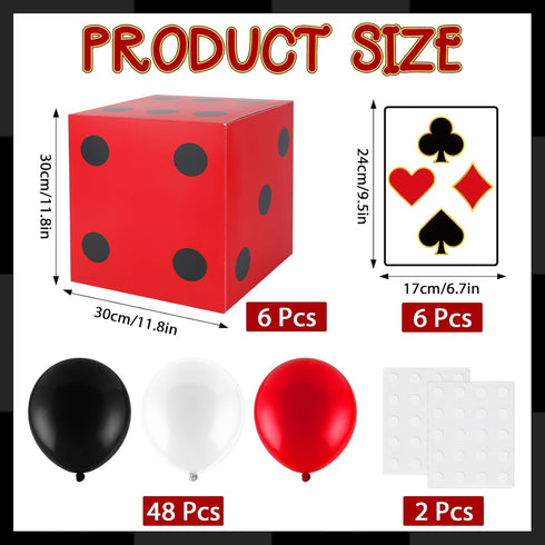 60 11 Inch 6 CHUNNIN Pcs Casino Theme Party Decoration Casino Party Boxes Balloon Poker Cards Large Dice Favor Boxes