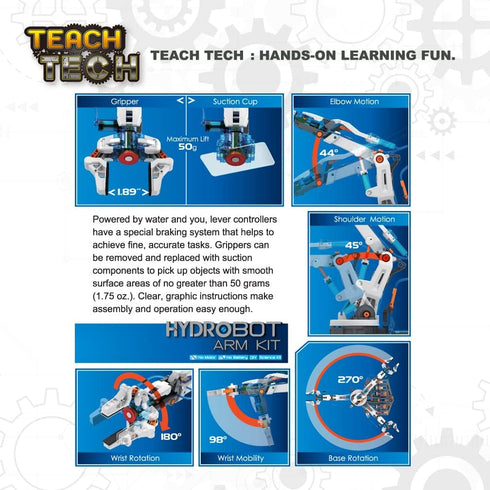 12+ Teach Tech Hydrobot Arm Kit, Hydraulic Kit, STEM Building Toy for Kids