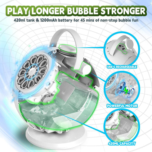 90/360 7-Color Rechargeable Bubble Machine - Auto Rotation, Remote Control, RGB, Larger Bubbles Design, Bubbles Maker