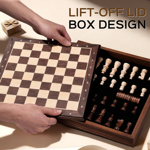 Set 12'' Set 2 1 2 Sets Peradix Wooden Chess for Kids Magnetic Checkers Chess Board Game in with Drawer, Unique Chess