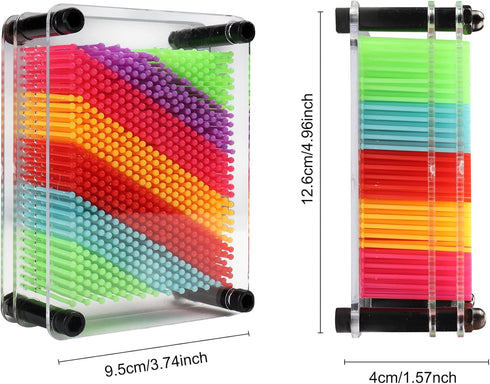3D Pin Art Toy, Unique Metal 3D Pin Art Board Impression Toy for Kids, Size 3.75” X 5” (Rainbow, Plastic)