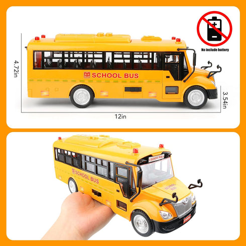 Cdymkf Kids1/16 4 Yellow School Bus Toy for Scale Interactive Friction-Powered Car with Different Flashing Lights