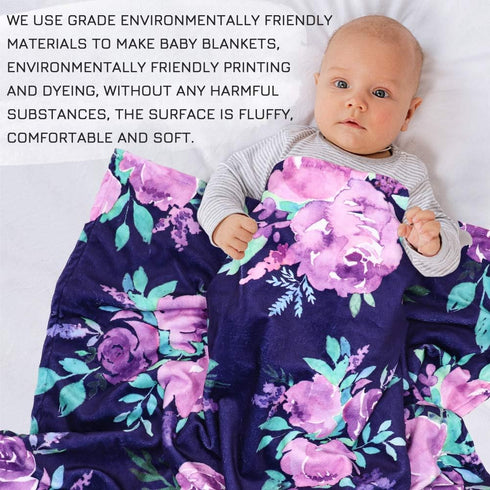 TANOFAR Baby Blankets, Purple Floral Minky Toddler Blanket for Boys Girls, 30 x 40 in