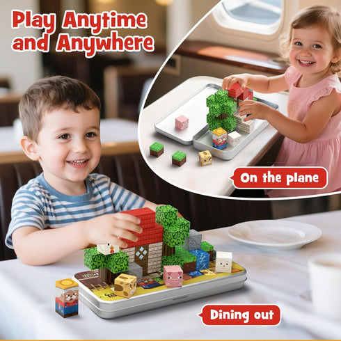 35 3-8 Mini Magnetic Blocks Farm Animals - PCS Travel Magnet Building Blocks for Toddlers - STEM Educational Magnet