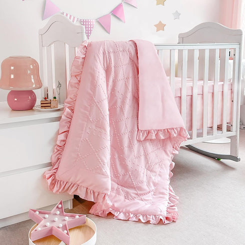 Wowelife Boho Mini Crib Bedding Set for Girls, 3 Piece Tufted Jacquard