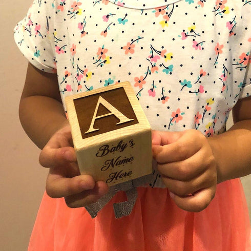 Glitzby Personalized Baby Block - Baptism, Christening, Dedication Keepsake Gift for Boy & Girl, Custom Engraved