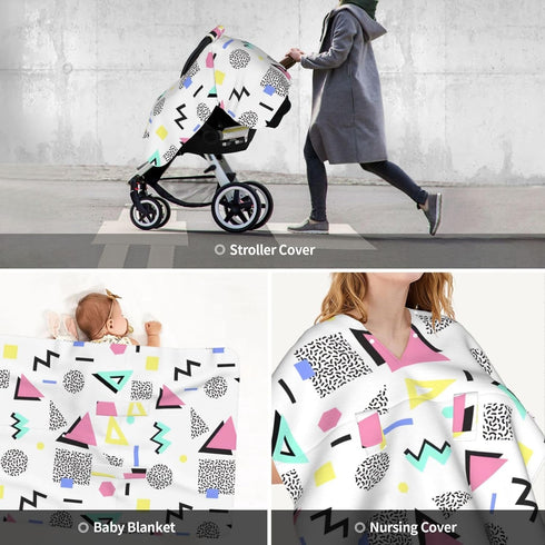 Hcpwzrf 80s 90s Retro Vintage Fashion Baby Car Seat Cover & Nursing Cover - Breathable Stretch Multi-Use Cover