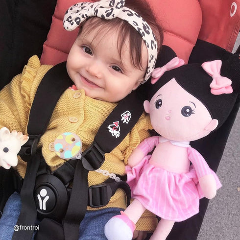 OUOZZZ Soft Baby Doll for Girls - My First Baby Doll, Plush Rag Doll with Black Hair & Pink Dress for Toddlers