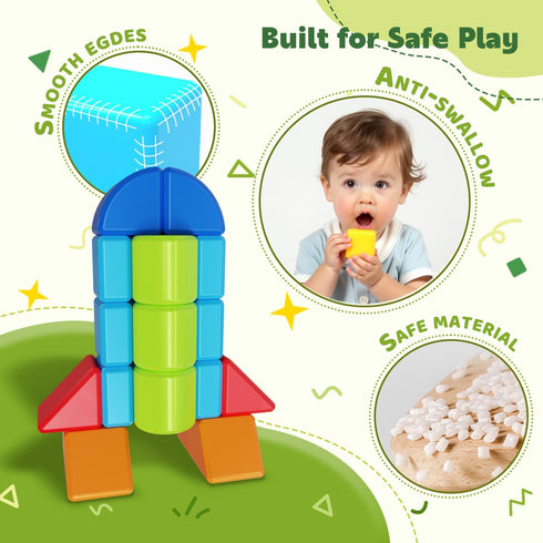 1-3, 3D Set, (12pcs) Pairez Toys Magnetic Building Blocks, Large Magnetic Blocks for Kids Ages Geometric Shapes