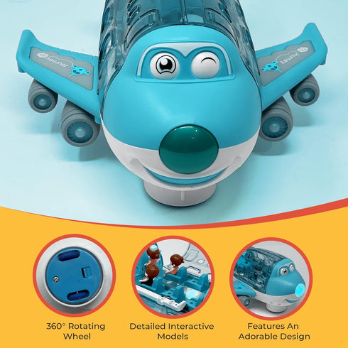 3-12 Kidsthrill Kids Airplane Toy with Bump & Go Technology, Flashing Lights, Music & Sounds - Toys for Boys & Girls