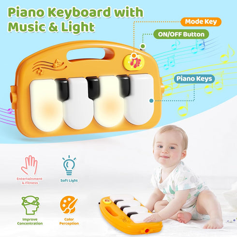 2 1 Tummy 0-6 12-18 Baby Gym Play Mat with Walker, IN Kick and Play Piano Activity Center with Light & Music, Time Mat