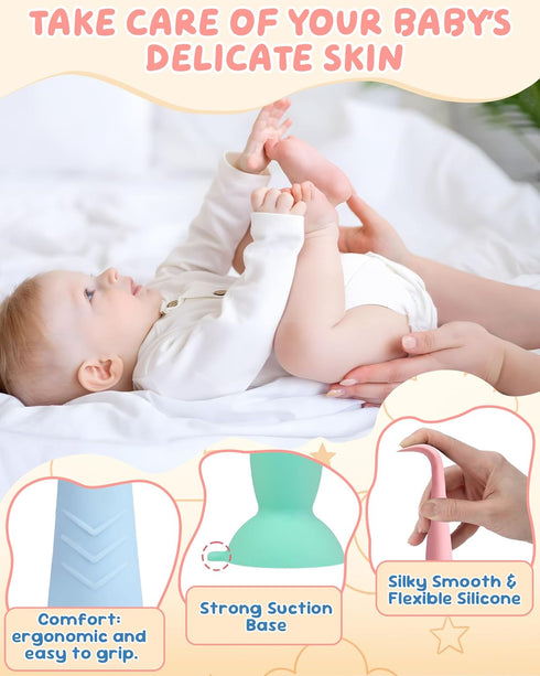 4-Pack Upgraded Silicone Diaper Cream Spatula with Travel Case - Soft Full-Size & Mini Applicators for Rash Ointment