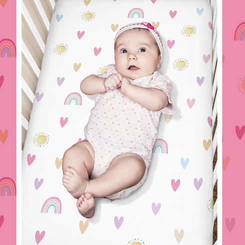Hahafelt 3 Set Set Piece Rainbow Boho Crib Bedding for Girls Inspirational Quote Pink Baby Crib Bedding Standard Size
