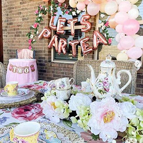LaVenty 12 PCS LET'S PAR TEA Balloons, Tea Party Birthday Banner Decorations, Baby Shower First Birthday Decoration