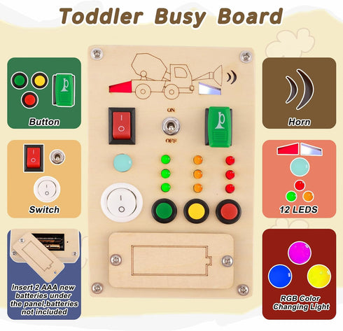 Busy Board Montessori Toys - Light Switch Preschool Learning Toys for 1 Year Old, Vehicle Theme