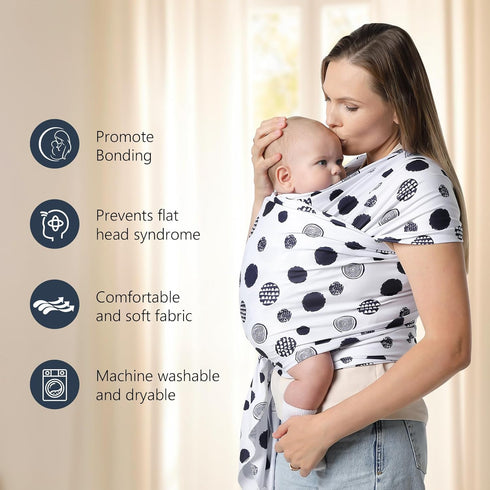 Anecoes 7-35 lbs Baby Wraps Carrier - Polka Dots Pattern - All-in-One Baby Wearing Wrap Hands-Free Design Infant Sling
