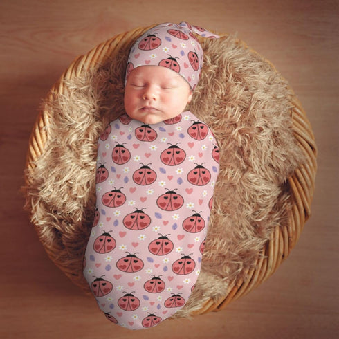 Sets Ladybugs Hearts Flowers Newborn Swaddle Blankets Hat Soft Baby Receiving Blanket Swaddle Sack for Baby Shower