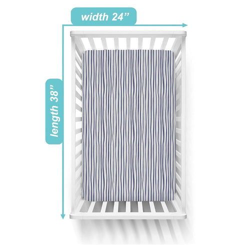 American Baby Company 100% Natural Cotton Fitted Mini Crib Sheet, Navy Fun Stripe, 38" x 24"