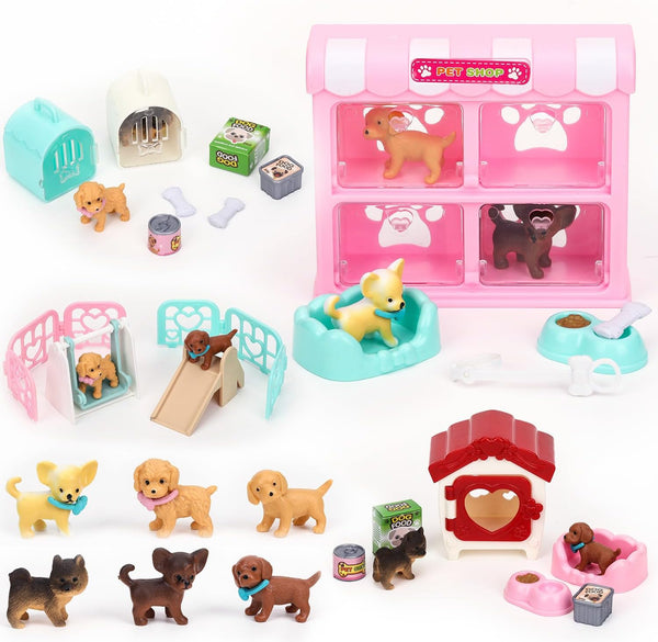 32Pcs Dog Toys Playset for Kids Pretend Play Interactive Puppy Role Play Set Realistic Dogs Care Center Birthday Gifts