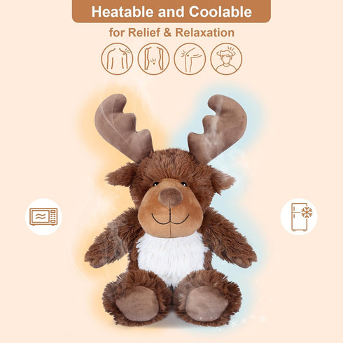 Heatable Coolable Moose Stuffed Animals, Microwavable Heating Pad for Cramps, Lavender Scent Plush Toys for Anxiety