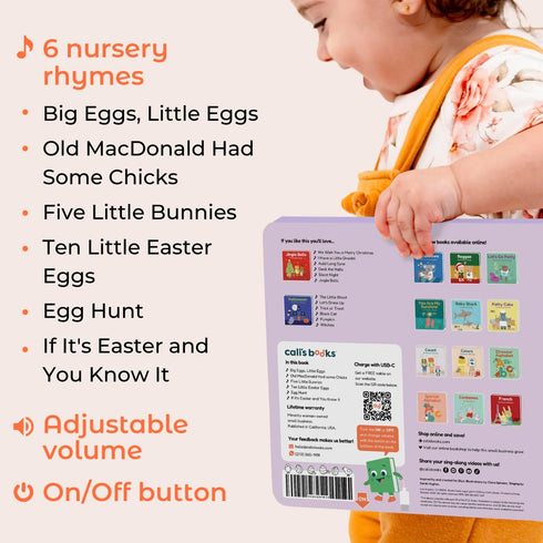 1-3 Cali's Books Easter Nursery Rhymes Musical Book - Easter Basket Stuffers for Toddlers, Baby Easter Basket Stuffers