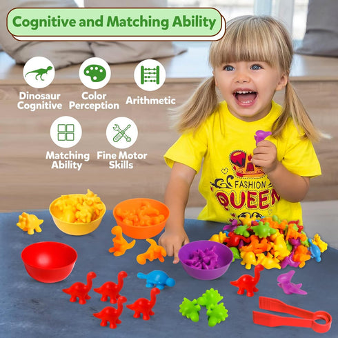 Counting Dinosaurs Toys Matching Games, Sorting Bowls for Kids Toddler Learning Activities, Montessori Fine Motor Skills