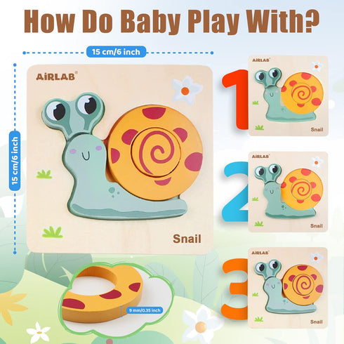 Wooden Toddlers Puzzles - Animal Shape Puzzle Educational Toys Gift for Boys Girls, Pack of 4 with Bag