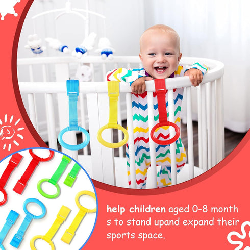 Sumind 8 Pieces Baby Pull Up Rings - Playpen Crib Pull Ring for Baby Walking Exercises and Practice