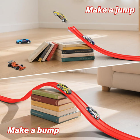16Ft 4 8 1/64th 3 KETIEE Flex Tracks for Kids: Flexible Race Car Ramp Track with Small Racecars and Suction Cups