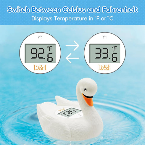 b&h Baby Bath Thermometer, White Swan Shaped Baby Safe Floating Bath Thermometer - Easy to Read Screen